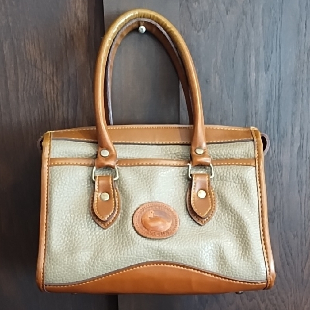 Dooney & Bourke Tan and Brown Satchel all weather leather bag purse classic